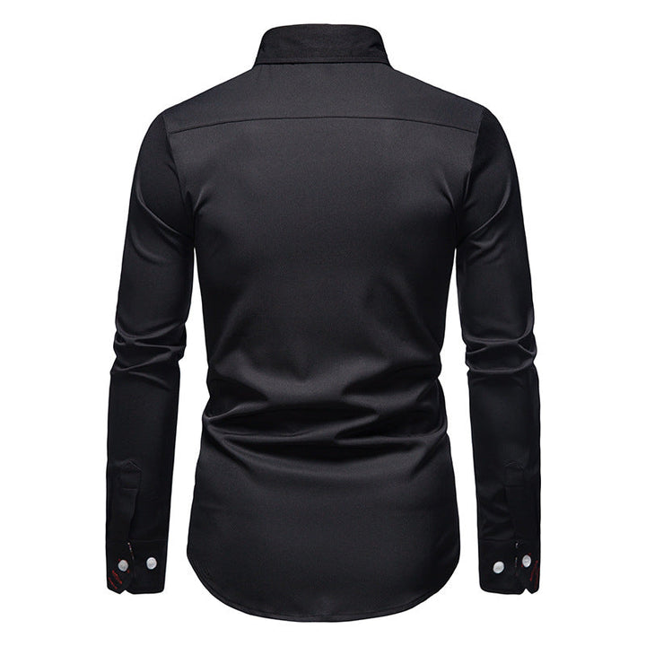 Herren Langarm Retro Detailliertes Print Hemd | Schlanke Passform