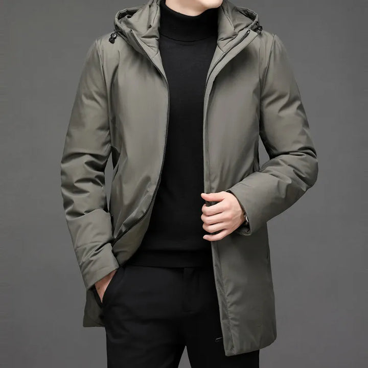Herren Kapuzen Reißverschluss Langer Winter Jacke | Warme