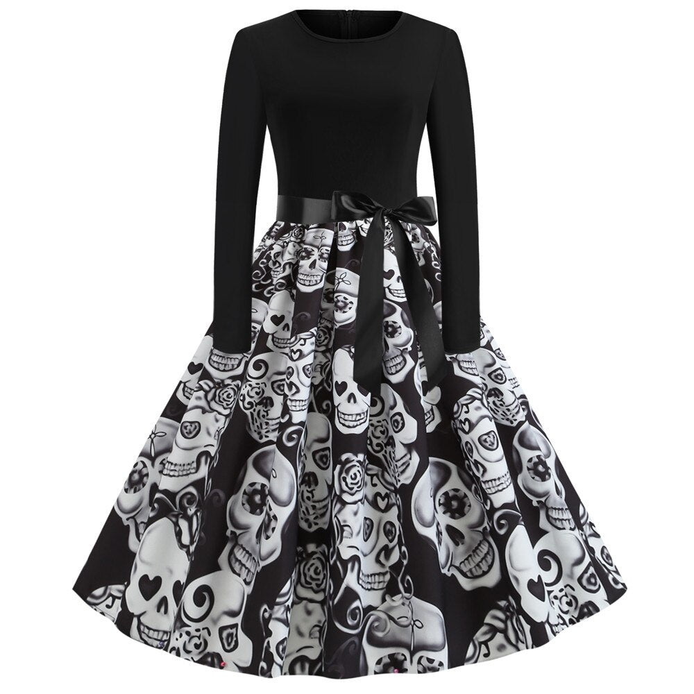 Gothic Karikatur Druck Halloween Kostum | Midi