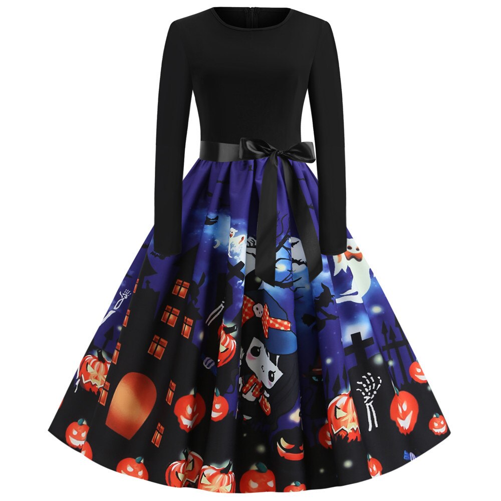 Gothic Karikatur Druck Halloween Kostum | Midi