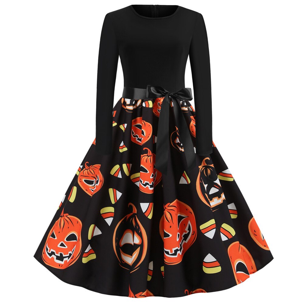 Gothic Karikatur Druck Halloween Kostum | Midi