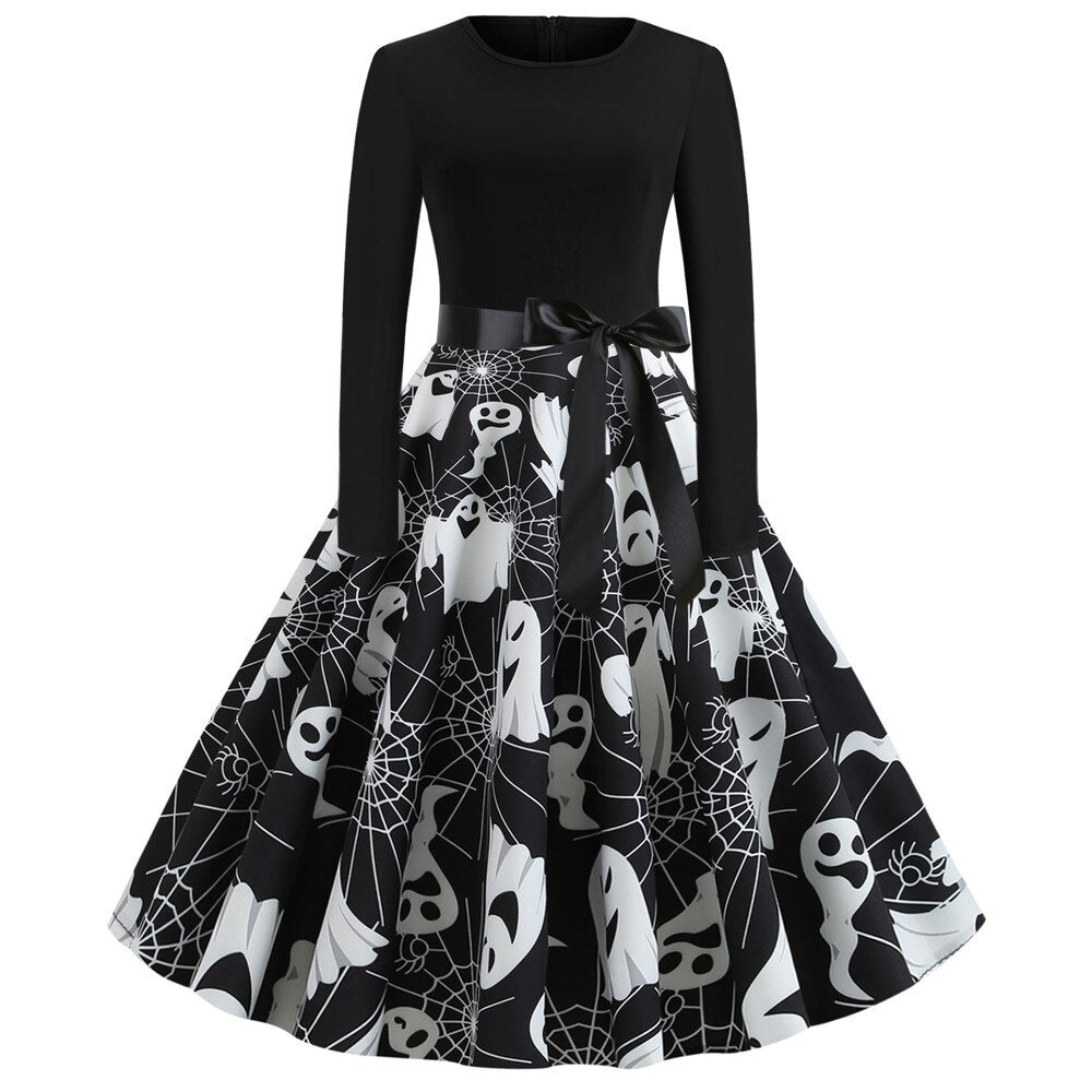 Gothic Karikatur Druck Halloween Kostum | Midi