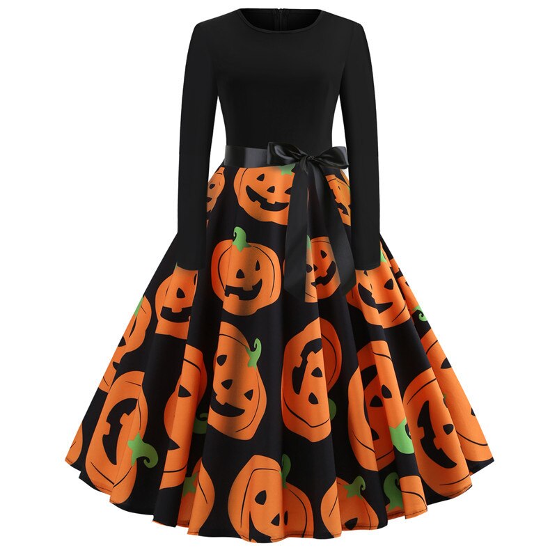 Gothic Karikatur Druck Halloween Kostum | Midi
