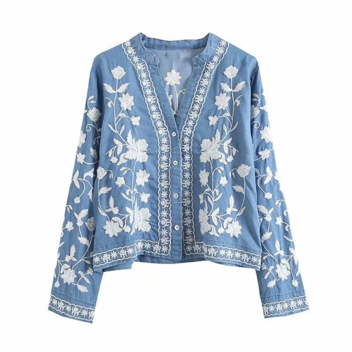 Cheyenne | Damen Blume Knopf Daunen Strickjacke | Kurz