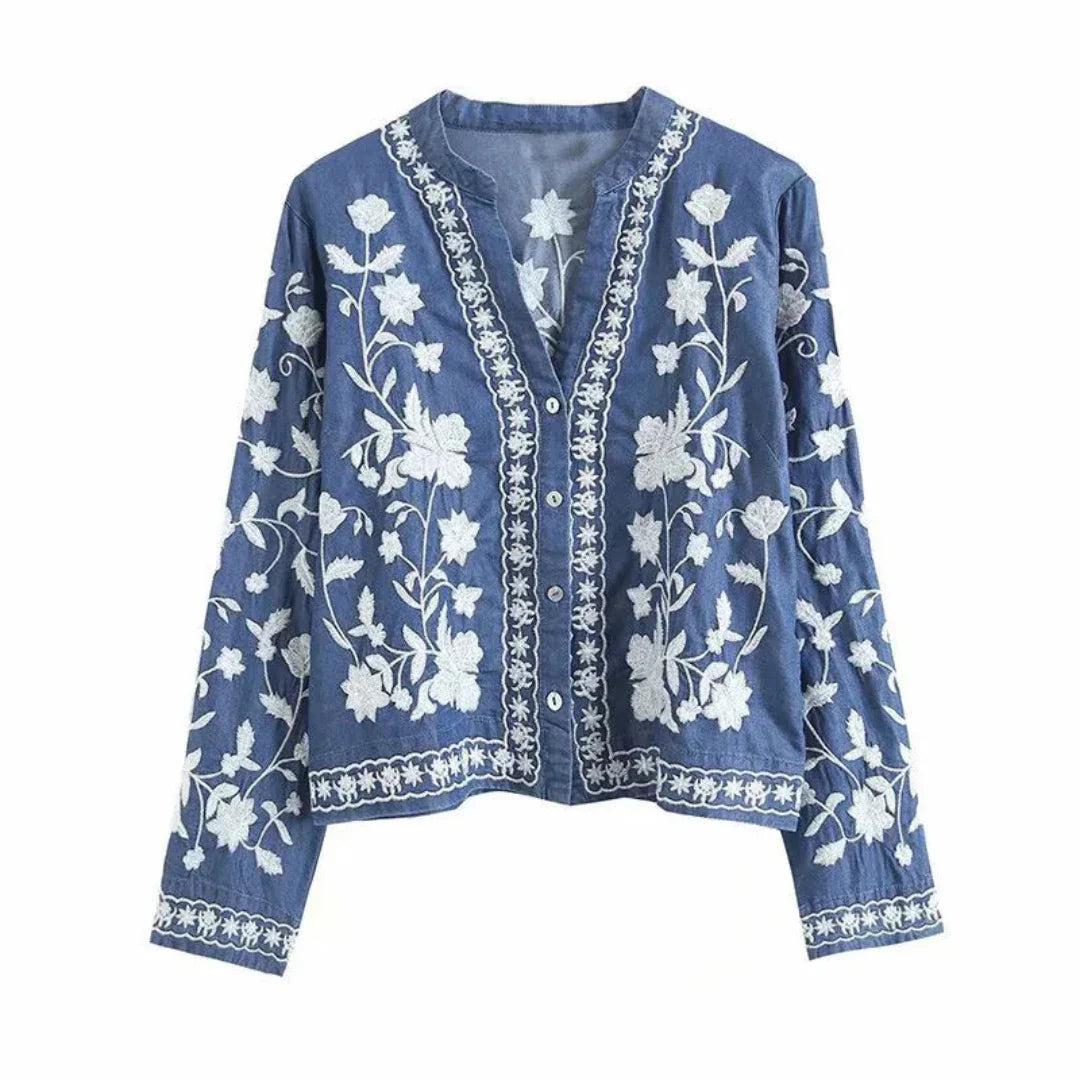 Cheyenne | Damen Blume Knopf Daunen Strickjacke | Kurz