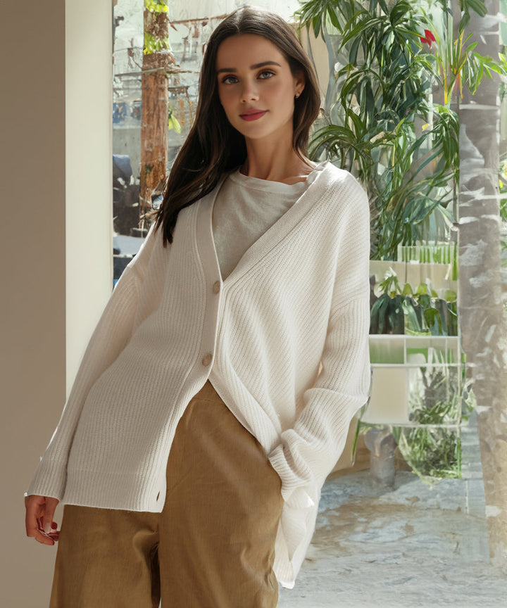 Damen Gerippt Knopf Daunen Strickjacke | Übergröße