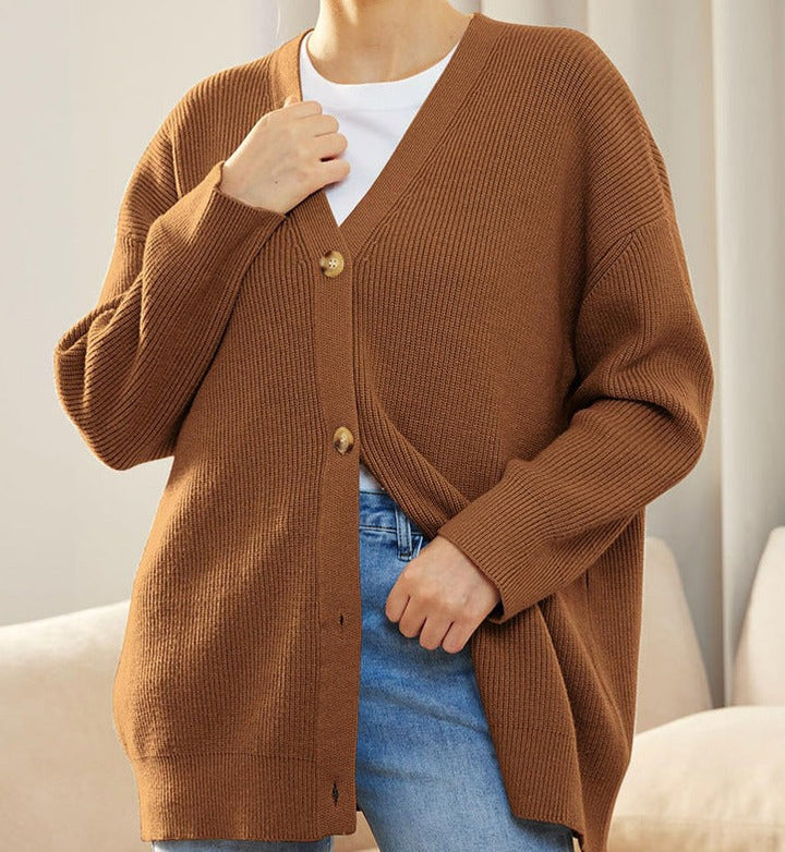 Damen Gerippt Knopf Daunen Strickjacke | Übergröße