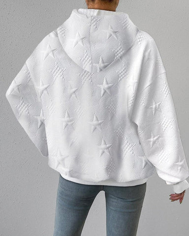 Damen Weißer Strick Kapuzenpullover | Lange Ärmel