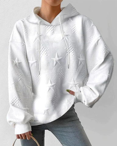 Damen Weißer Strick Kapuzenpullover | Lange Ärmel