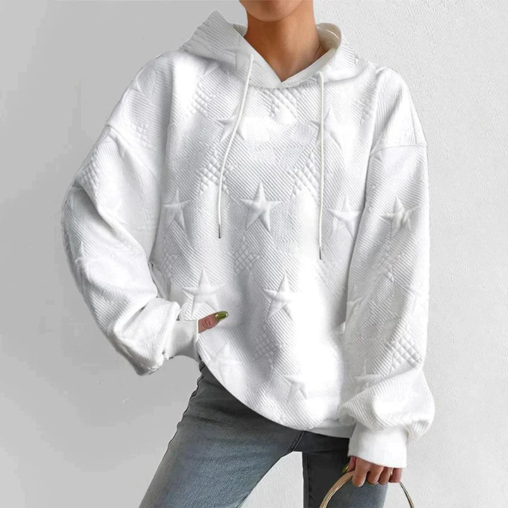 Damen Weißer Strick Kapuzenpullover | Lange Ärmel