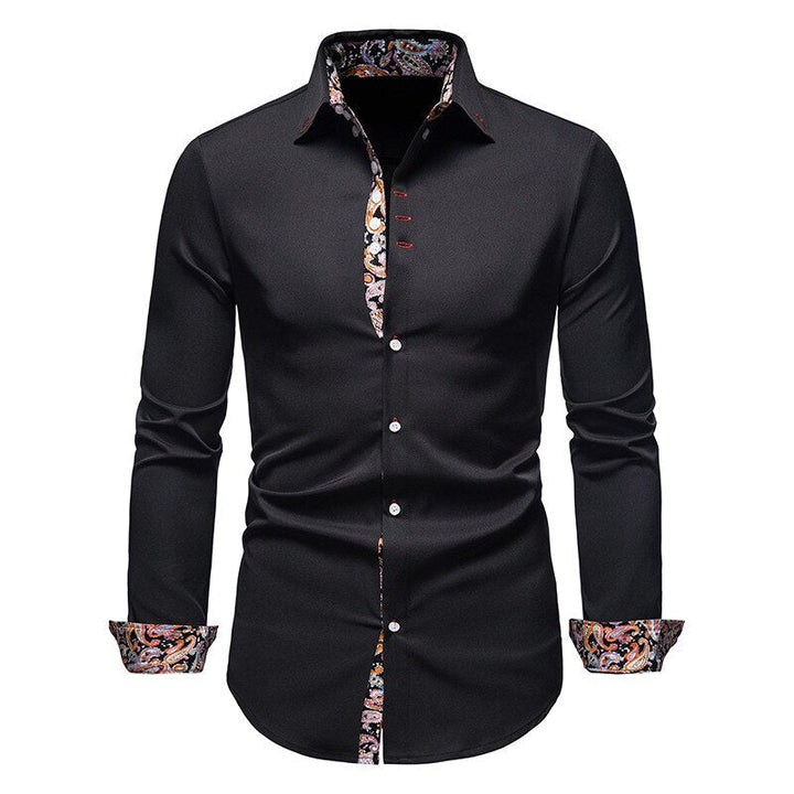 Herren Langarm Retro Detailliertes Print Hemd | Schlanke Passform