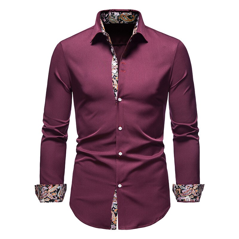 Herren Langarm Retro Detailliertes Print Hemd | Schlanke Passform