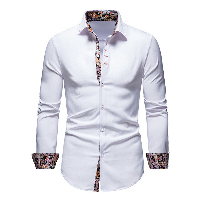 Herren Langarm Retro Detailliertes Print Hemd | Schlanke Passform