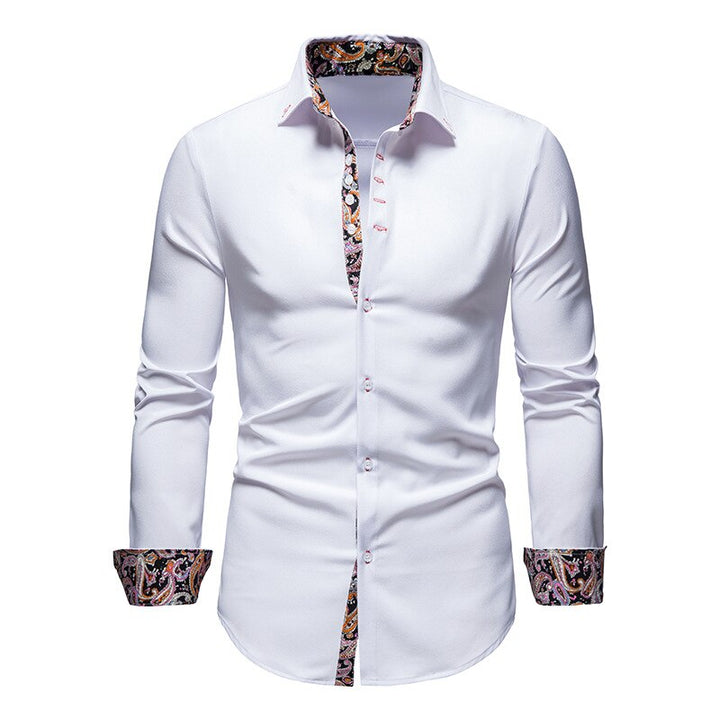 Herren Langarm Retro Detailliertes Print Hemd | Schlanke Passform