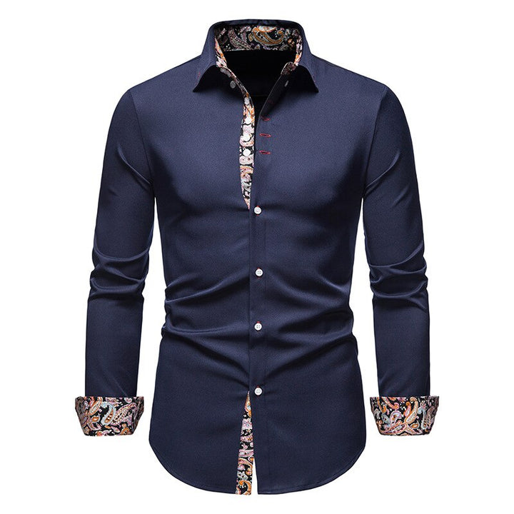 Herren Langarm Retro Detailliertes Print Hemd | Schlanke Passform