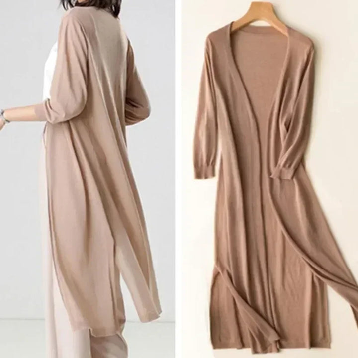 Leichter Langer Strickjacke für Damen | Offene Vorderseite