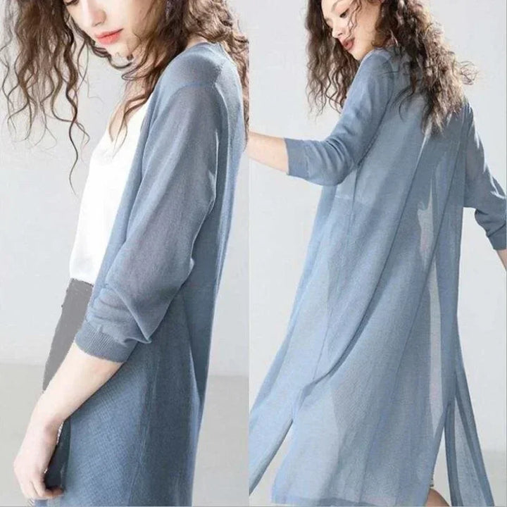 Leichter Langer Strickjacke für Damen | Offene Vorderseite