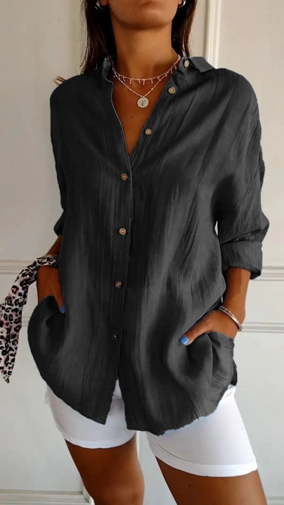 Damen Lässig Locker Geschnittenes Button Down Hemd | Langarm