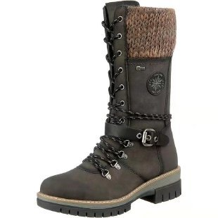 Damen Boots Schwarz mit seitlichem Reißverschluss | Gestrickter Bund