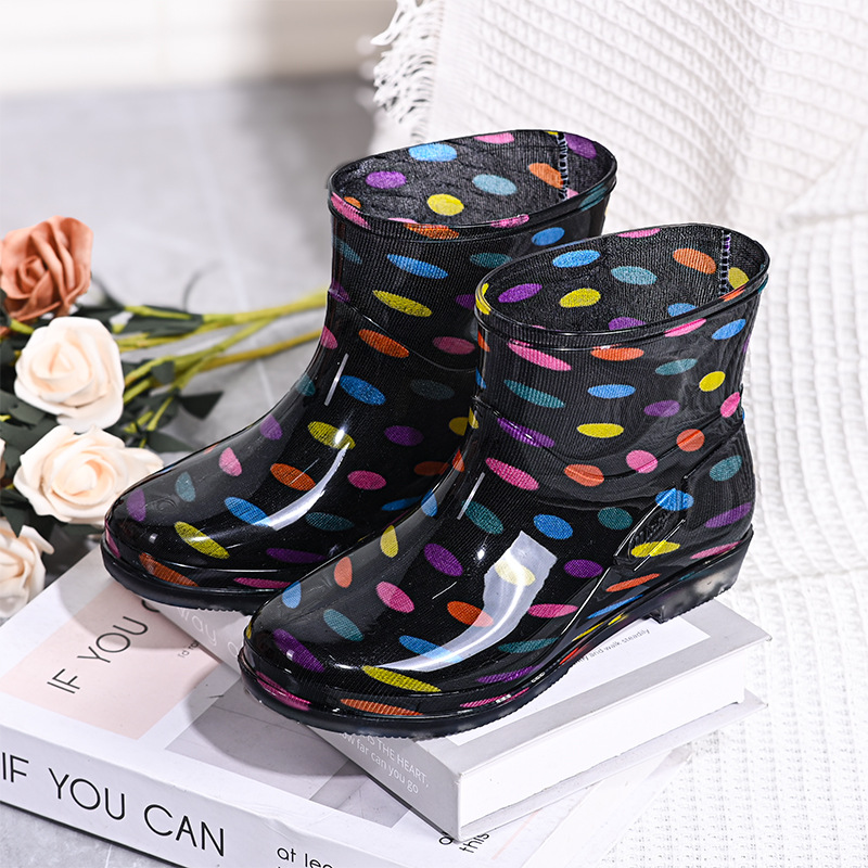 Damen Wasserdichte Boots Schwarz | Mit Bunter Druck