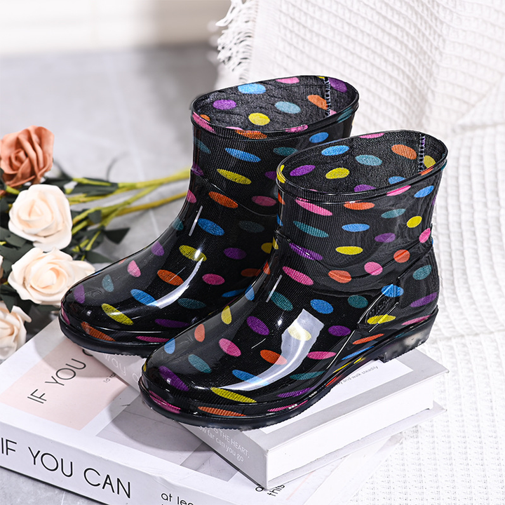 Damen Wasserdichte Boots Schwarz | Mit Bunter Druck