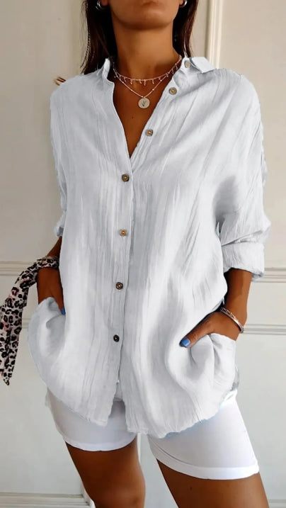 Damen Lässig Locker Geschnittenes Button Down Hemd | Langarm