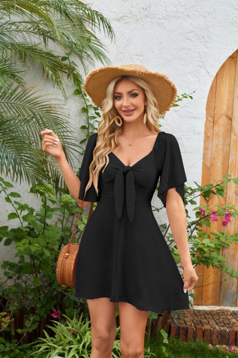 Damen Tiefes V-Ausschnitt Luftiges Wickelkleid | Midi