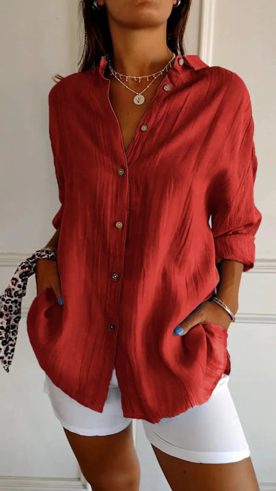 Damen Lässig Locker Geschnittenes Button Down Hemd | Langarm