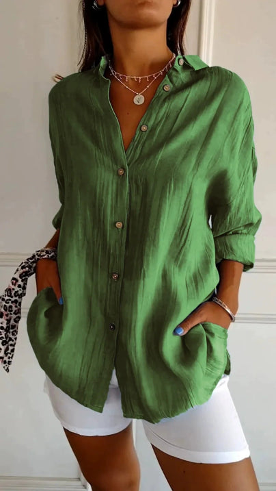 Damen Lässig Locker Geschnittenes Button Down Hemd | Langarm