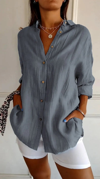 Damen Lässig Locker Geschnittenes Button Down Hemd | Langarm