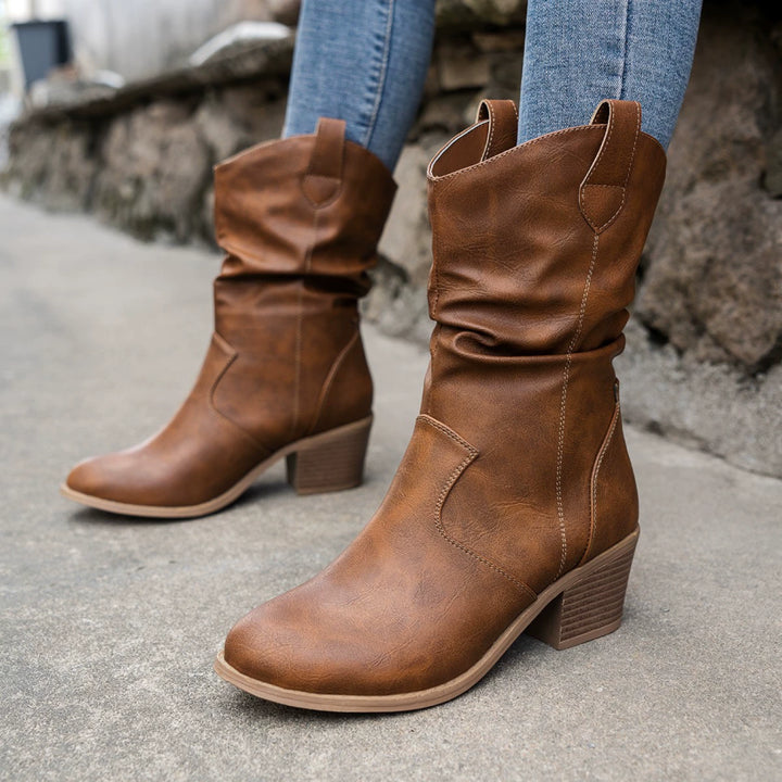 Damen Stylische Cowboy Slip-On Stiefel | Niedriger Absatz