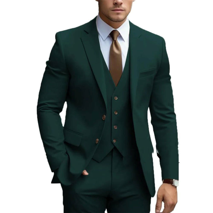 Eleganter Dunkelgrüner 3-teiliger Herrenanzug | Einreihig