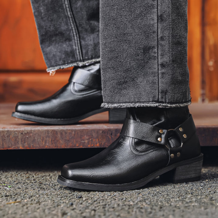 Thaddeus | Herren Cowboy Knöchel Boots Schwarz | Niedriger Absatz