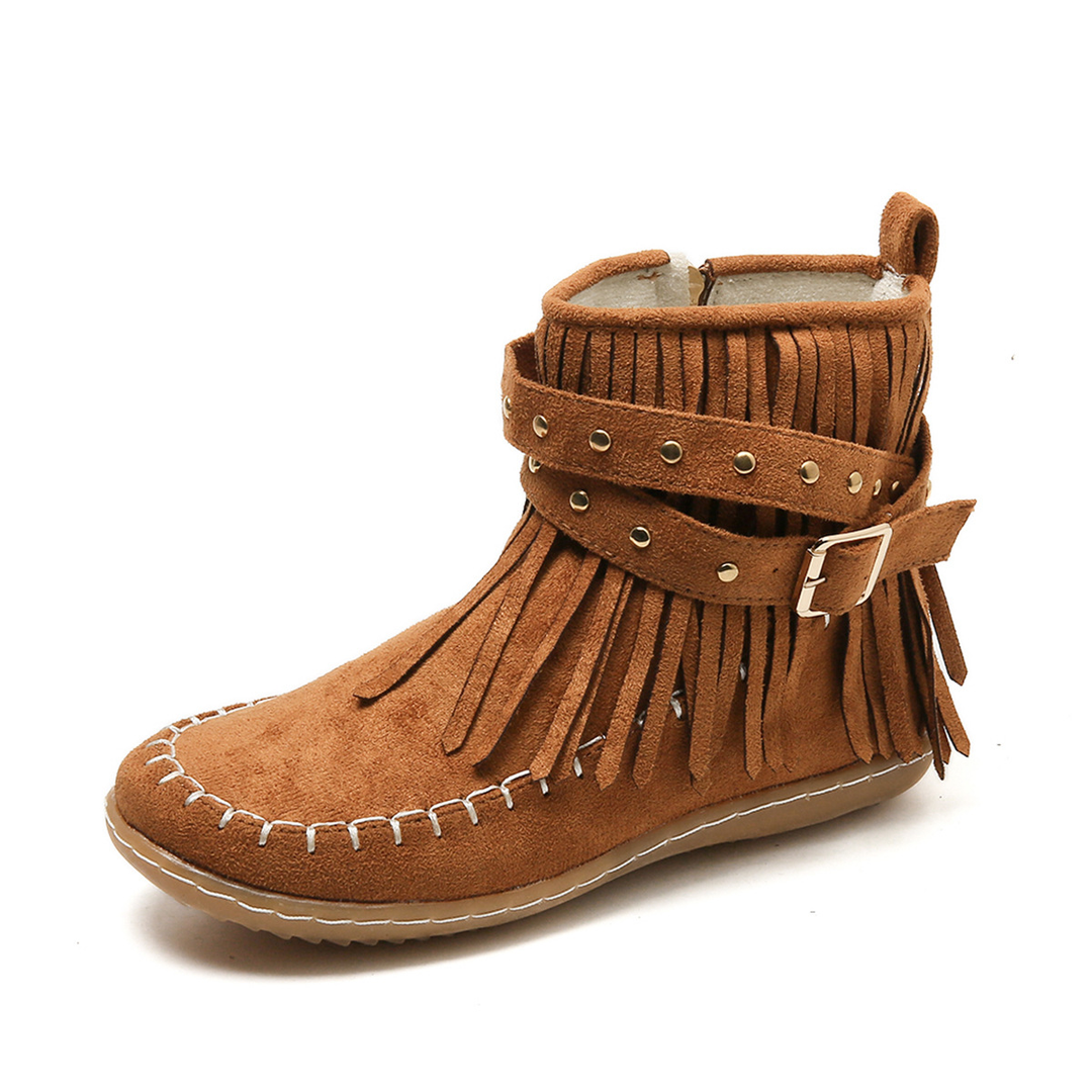 Boots Schwarz im Boho-Stil für Damen | Knöchellänge