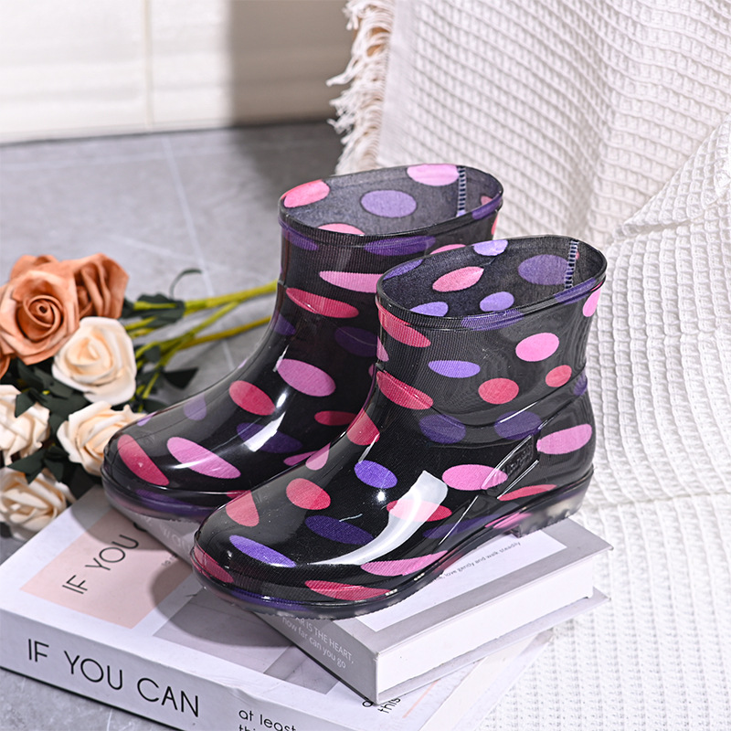 Damen Wasserdichte Boots Schwarz | Mit Bunter Druck
