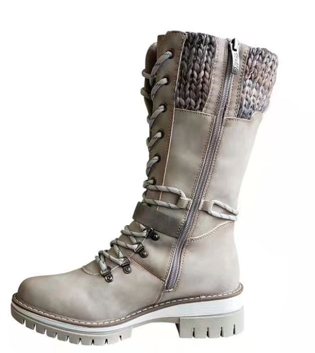 Damen Boots Schwarz mit seitlichem Reißverschluss | Gestrickter Bund