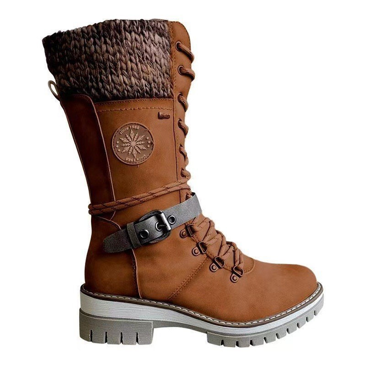 Damen Boots Schwarz mit seitlichem Reißverschluss | Gestrickter Bund