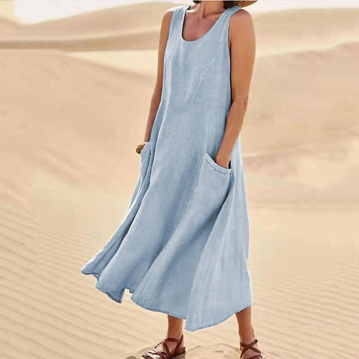 Sommerkleid mit Rundhalsausschnitt für Damen | Midi