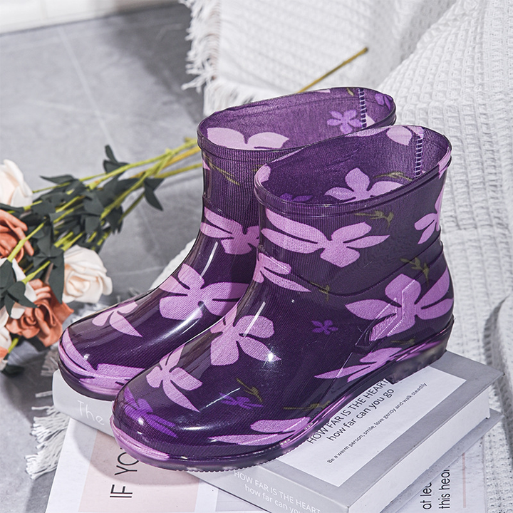 Damen Wasserdichte Boots Schwarz | Mit Bunter Druck