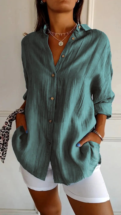 Damen Lässig Locker Geschnittenes Button Down Hemd | Langarm