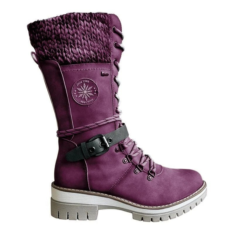 Damen Boots Schwarz mit seitlichem Reißverschluss | Gestrickter Bund
