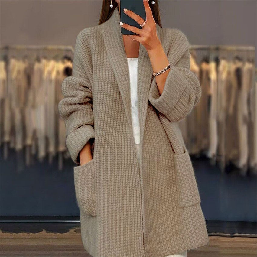 Elegante Lange Strickjacke | mit Taschen
