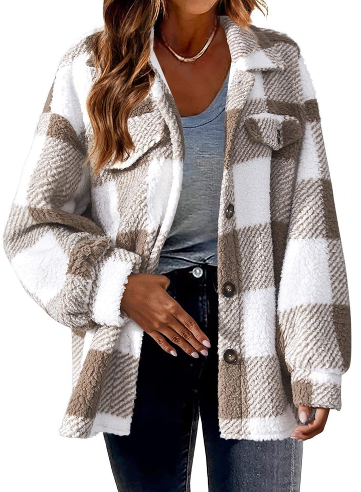 Damen Fleece Jacke mit Karomuster | Warme