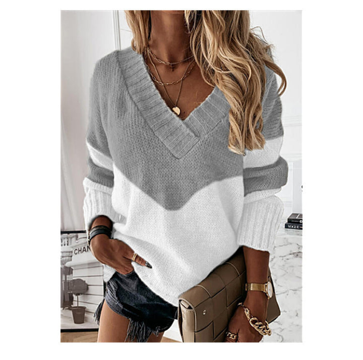 Modischer Strickpullover für Damen | V-Ausschnitt