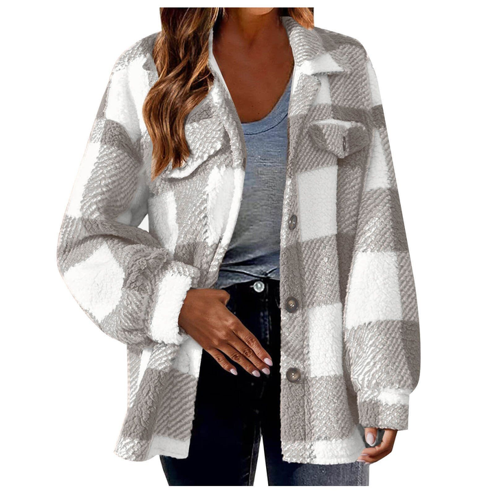 Damen Fleece Jacke mit Karomuster | Warme