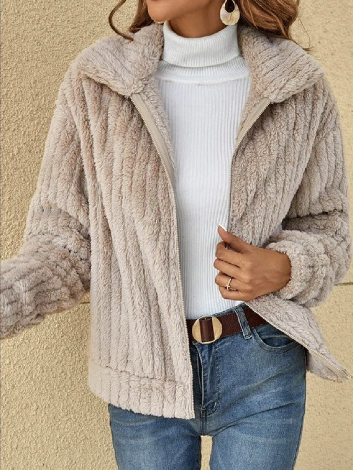 Weiße Fleece Jacke für Damen | Elegante