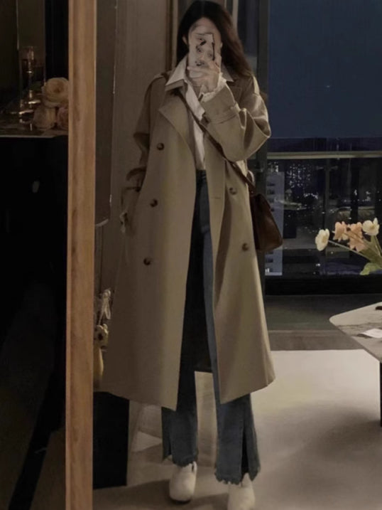 Damen Langer Wasserdichter Trenchcoat | Reverskragen