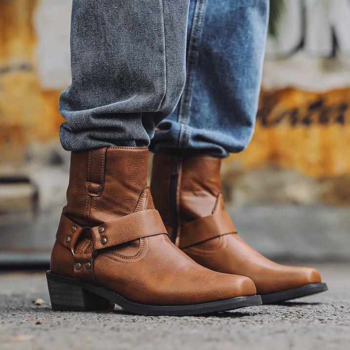 Thaddeus | Herren Cowboy Knöchel Boots Schwarz | Niedriger Absatz