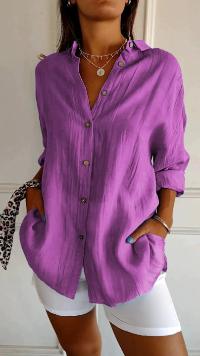 Damen Lässig Locker Geschnittenes Button Down Hemd | Langarm
