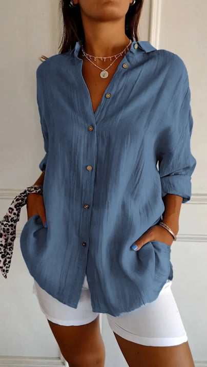 Damen Lässig Locker Geschnittenes Button Down Hemd | Langarm
